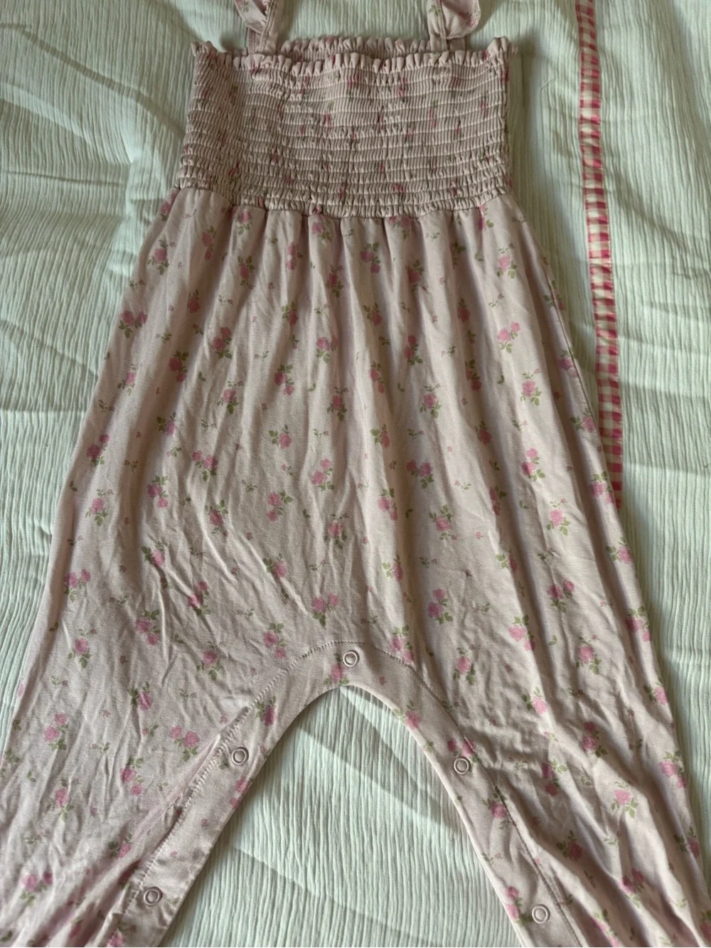 In my Jammers Pink Floral Smocked Romper - Picture 5 of 7